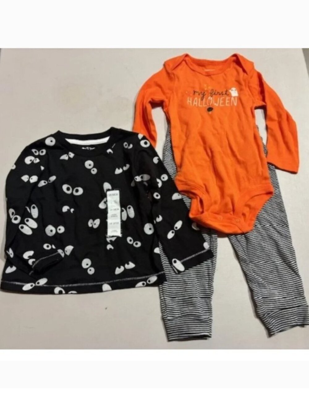 Boys 3 Pc Halloween Set 18 mths Bodysuit, Shirt, Pants Orange Black My 1st